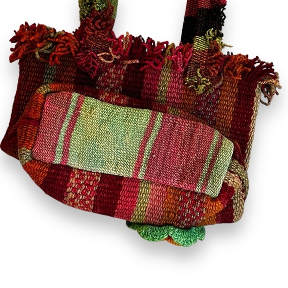 Inka Traditions Boho Purse Woven Stripes Crochet Flowers Shoulder Straps Wool - Picture 5 of 10